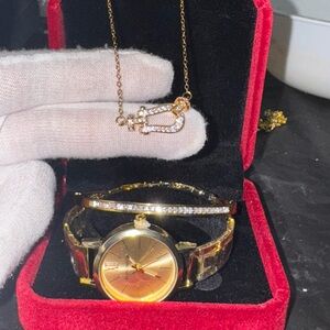 Elegant Gold Watch and Necklace Set